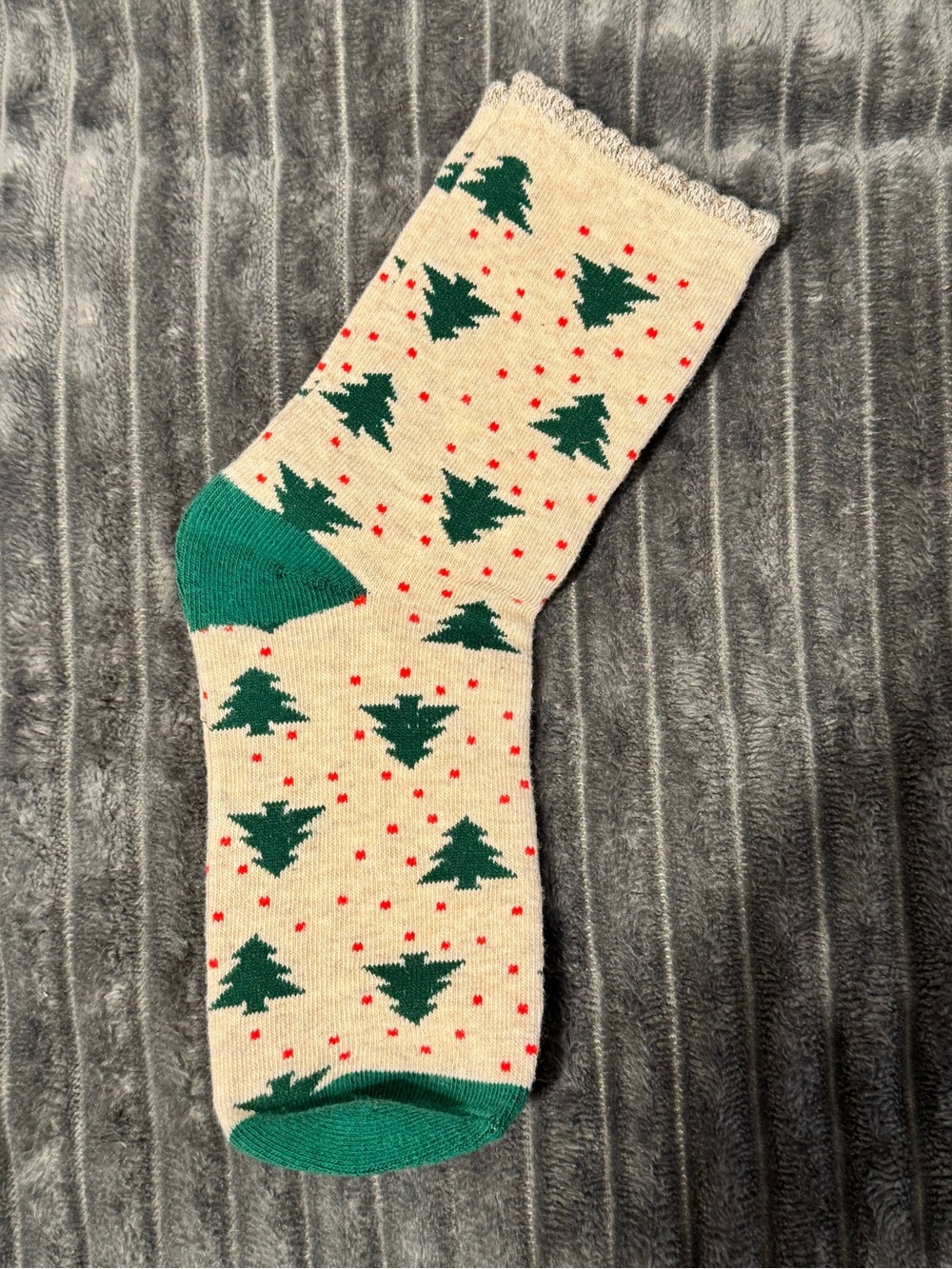 Maurices Cream Socks with Green Tree and Red Dot Accents